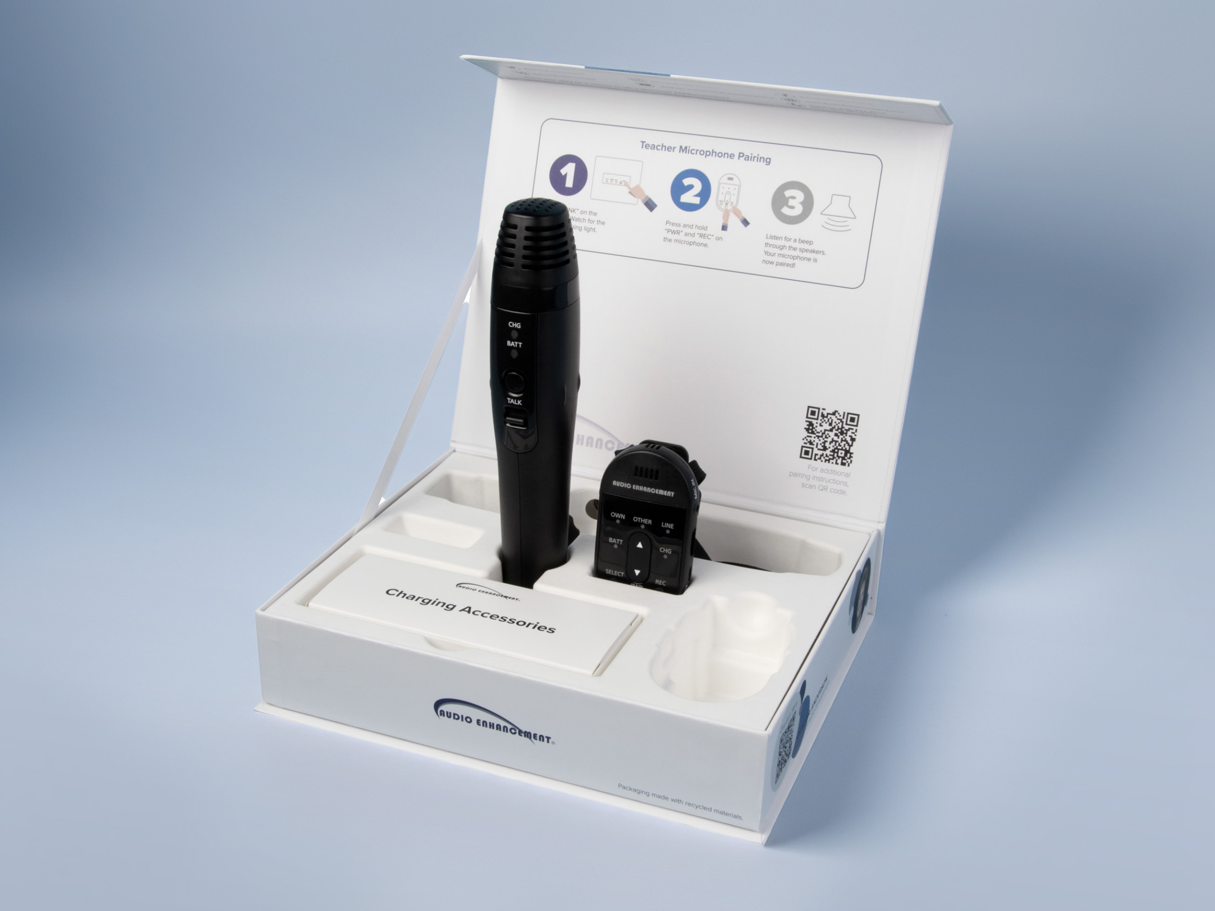 Audio Enhancement redesigned teacher microphone packaging by Logic Agency